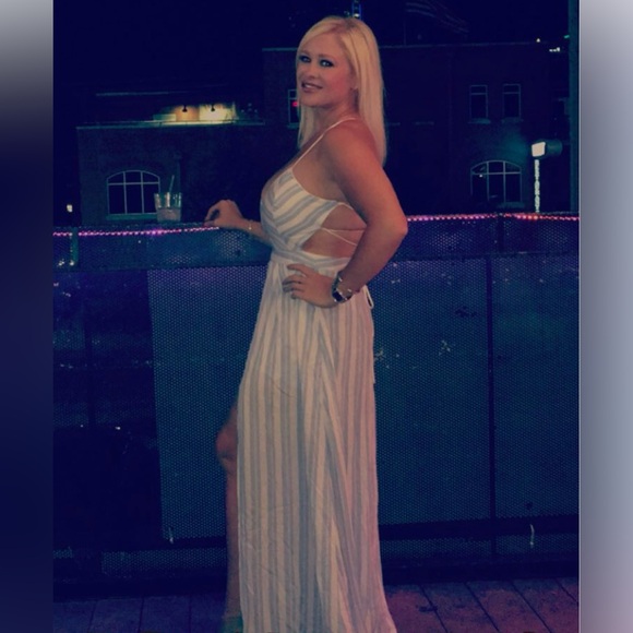 Striped Maxi Dress Romper - Open front with Shorts - Picture 1 of 5